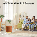 2X Round Stacked Ottoman Stool Teddy Fleece Fabric Foot Rest 38cm ORANGE - Extra Image