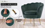 Armchair Padded Lounge Chair Accent Velvet Shell Scallop GREEN - Front View
