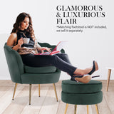 Armchair Padded Lounge Chair Accent Velvet Shell Scallop GREEN - Low Angle