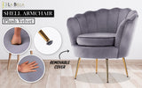 Armchair Padded Lounge Chair Accent Velvet Shell Scallop GREY - Front View