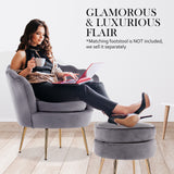 Armchair Padded Lounge Chair Accent Velvet Shell Scallop GREY - Low Angle