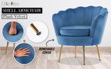 Armchair Padded Lounge Chair Accent Velvet Shell Scallop NAVY BLUE - Front View