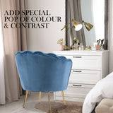 Armchair Padded Lounge Chair Accent Velvet Shell Scallop NAVY BLUE - Rear View