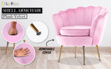 Armchair Padded Lounge Chair Accent Velvet Shell Scallop PINK - Front View