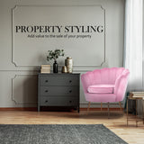 Armchair Padded Lounge Chair Accent Velvet Shell Scallop PINK - Top-Down View
