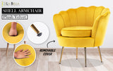 Armchair Padded Lounge Chair Accent Velvet Shell Scallop YELLOW - Front View