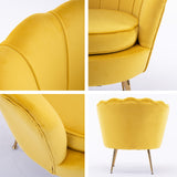Armchair Padded Lounge Chair Accent Velvet Shell Scallop YELLOW - Side View