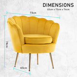 Armchair Padded Lounge Chair Accent Velvet Shell Scallop YELLOW - Extra Image