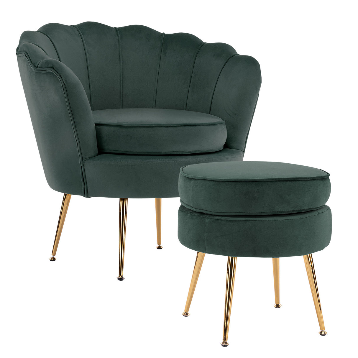 Armchair Lounge Chair Accent Velvet Shell Scallop  Ottoman Footstool Round GREEN