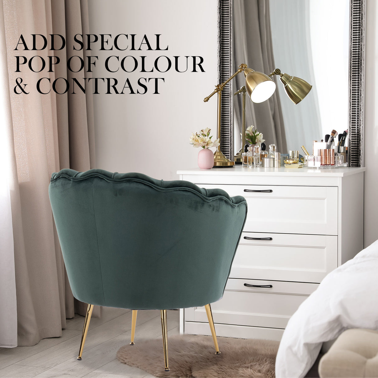 Armchair Lounge Chair Accent Velvet Shell Scallop  Ottoman Footstool Round GREEN