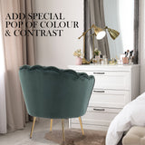 Armchair Lounge Chair Accent Velvet Shell Scallop  Ottoman Footstool Round GREEN - 45-Degree Angle