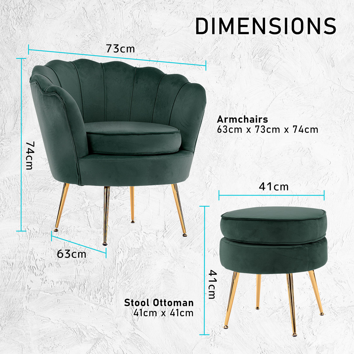 Armchair Lounge Chair Accent Velvet Shell Scallop  Ottoman Footstool Round GREEN