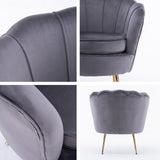 Armchair Lounge Chair Accent Velvet Shell Scallop  Ottoman Footstool Round GREY