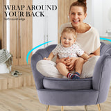 Armchair Lounge Chair Accent Velvet Shell Scallop + Ottoman Footstool Round GREY - Top-Down View