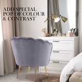Armchair Lounge Chair Accent Velvet Shell Scallop + Ottoman Footstool Round GREY - 45-Degree Angle