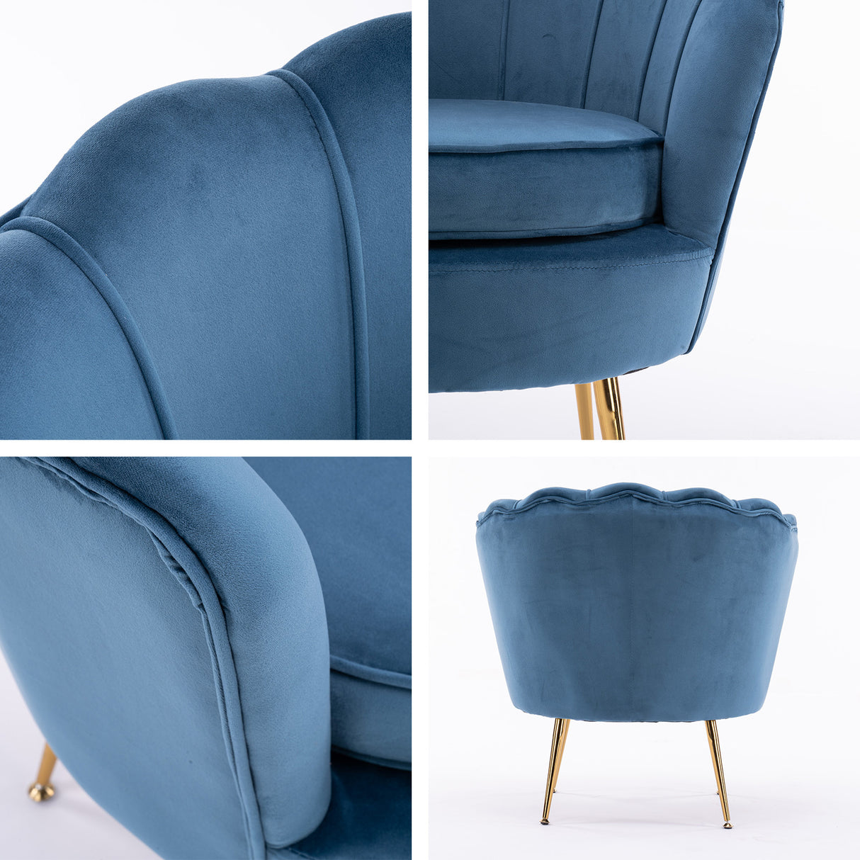 Armchair Lounge Chair Accent Velvet Shell Scallop  Ottoman Footstool Round NAVY BLUE