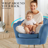 Armchair Lounge Chair Accent Velvet Shell Scallop  Ottoman Footstool Round NAVY BLUE - Top-Down View