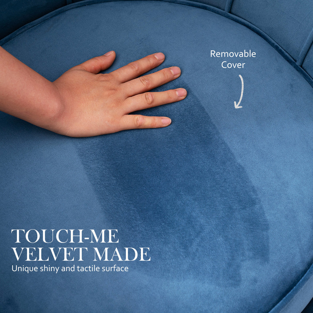 Armchair Lounge Chair Accent Velvet Shell Scallop  Ottoman Footstool Round NAVY BLUE