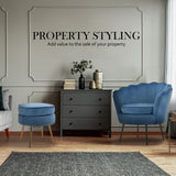 Armchair Lounge Chair Accent Velvet Shell Scallop Ottoman Footstool Round NAVY BLUE