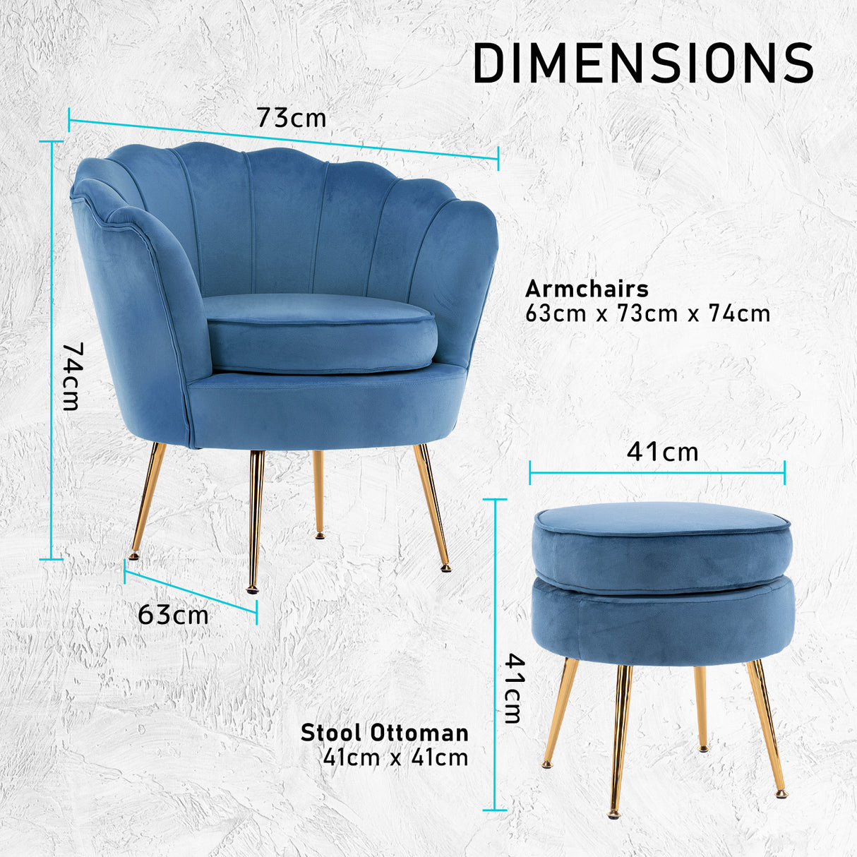 Armchair Lounge Chair Accent Velvet Shell Scallop  Ottoman Footstool Round NAVY BLUE