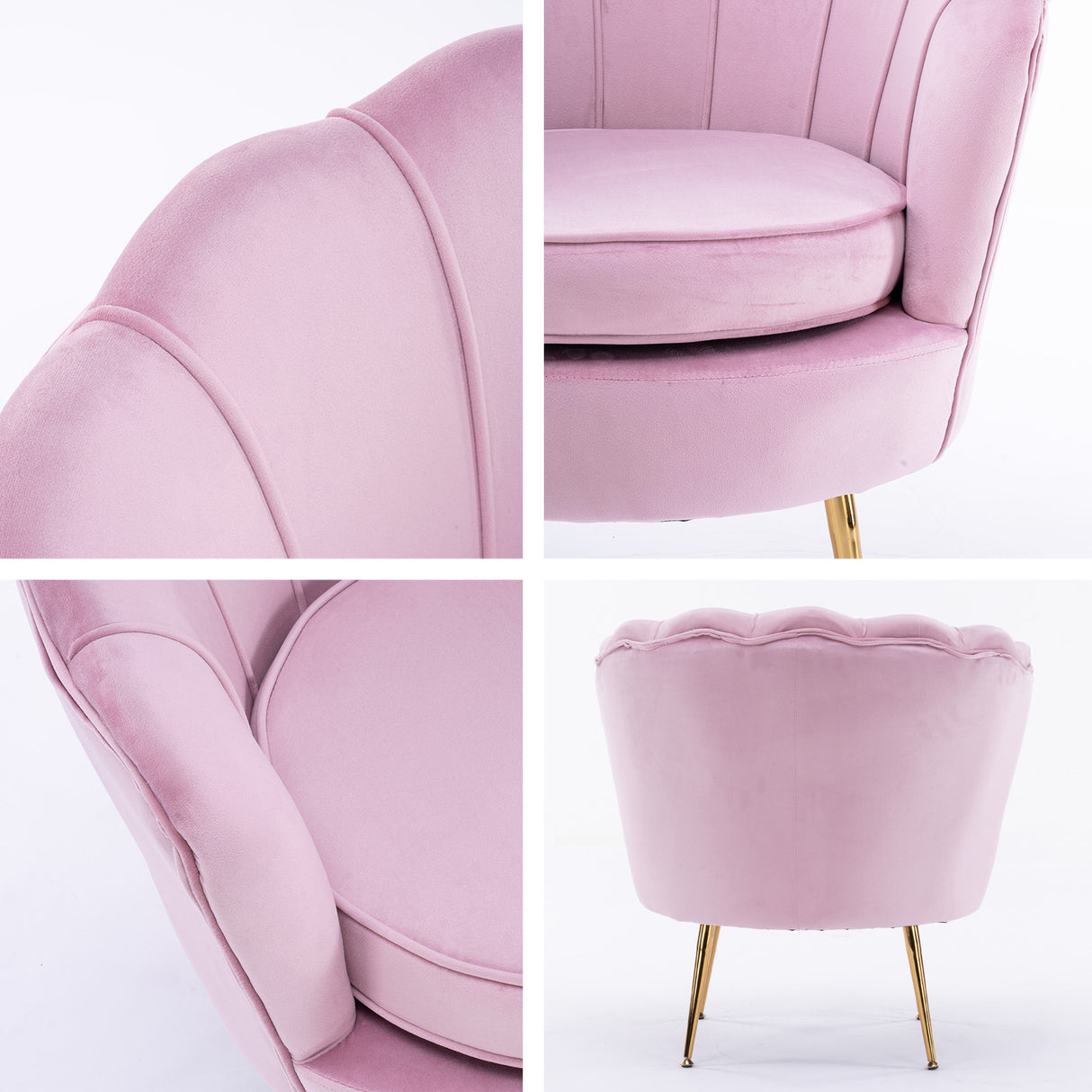 Armchair Lounge Chair Accent Velvet Shell Scallop  Round Ottoman Footstool PINK