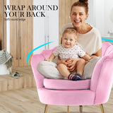 Armchair Lounge Chair Accent Velvet Shell Scallop  Round Ottoman Footstool PINK - Top-Down View