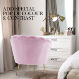 Armchair Lounge Chair Accent Velvet Shell Scallop Round Ottoman Footstool PINK