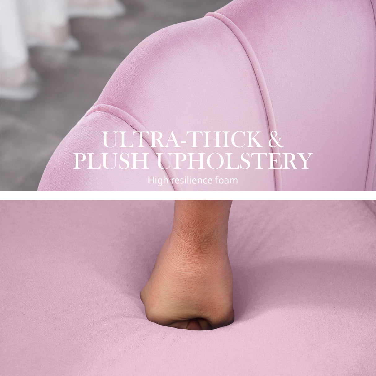 Armchair Lounge Chair Accent Velvet Shell Scallop  Round Ottoman Footstool PINK
