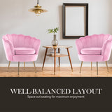Armchair Lounge Chair Accent Velvet Shell Scallop Round Ottoman Footstool PINK