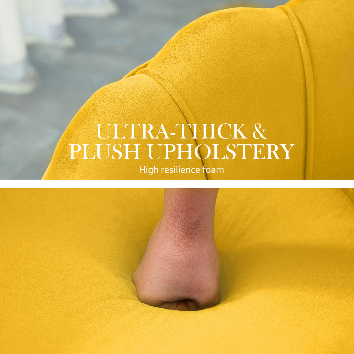 Armchair Lounge Chair Accent Velvet Shell Scallop Round Ottoman Footstool YELLOW