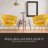 Armchair Lounge Chair Accent Velvet Shell Scallop Round Ottoman Footstool YELLOW