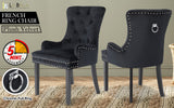 French Provincial Dining Chair Ring Studded Velvet Rubberwood Leg LISSE BLACK - Front View