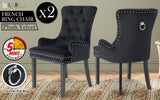 2X French Provincial Dining Chair Ring Studded Velvet Rubberwood Leg LISSE BLACK - Front View