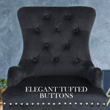 2X French Provincial Dining Chair Ring Studded Velvet Rubberwood Leg LISSE BLACK
