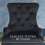 2X French Provincial Dining Chair Ring Studded Velvet Rubberwood Leg LISSE BLACK - Top-Down View