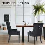 2X French Provincial Dining Chair Ring Studded Velvet Rubberwood Leg LISSE BLACK - Rear View