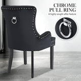 2X French Provincial Dining Chair Ring Studded Velvet Rubberwood Leg LISSE BLACK - Low Angle