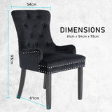 2X French Provincial Dining Chair Ring Studded Velvet Rubberwood Leg LISSE BLACK - Extra Image