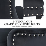 4X French Provincial Dining Chair Ring Studded Velvet Rubberwood Leg LISSE BLACK - 45-Degree Angle
