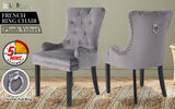 French Provincial Dining Chair Ring Studded Velvet Rubberwood Leg LISSE GREY - Front View