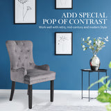 2X French Provincial Dining Chair Ring Studded Velvet Rubberwood Leg LISSE GREY - Side View