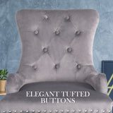 2X French Provincial Dining Chair Ring Studded Velvet Rubberwood Leg LISSE GREY - Top-Down View