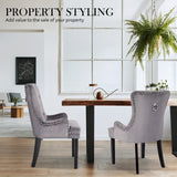2X French Provincial Dining Chair Ring Studded Velvet Rubberwood Leg LISSE GREY - Rear View