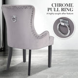 2X French Provincial Dining Chair Ring Studded Velvet Rubberwood Leg LISSE GREY - Low Angle