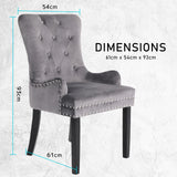 2X French Provincial Dining Chair Ring Studded Velvet Rubberwood Leg LISSE GREY - Extra Image