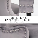 4X French Provincial Dining Chair Ring Studded Velvet Rubberwood Leg LISSE GREY - 45-Degree Angle