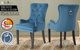 French Provincial Dining Chair Ring Studded Velvet Rubberwood Leg LISSE NAVY BLUE - Front View