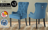 2X French Provincial Dining Chair Ring Studded Velvet Rubberwood Leg LISSE NAVY BLUE - Front View