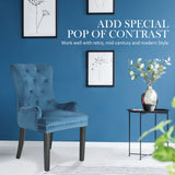 2X French Provincial Dining Chair Ring Studded Velvet Rubberwood Leg LISSE NAVY BLUE - Side View