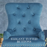 2X French Provincial Dining Chair Ring Studded Velvet Rubberwood Leg LISSE NAVY BLUE - Top-Down View